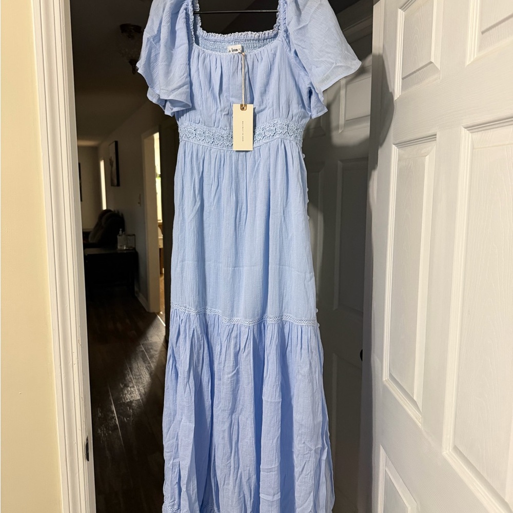 Sky Blue Off-Shoulder Maxi Dress